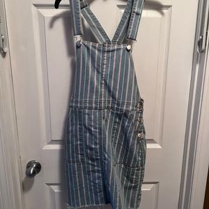 Blue pink and white striped overall dress, size M